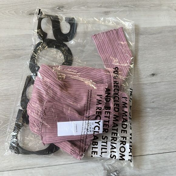 Topshop frill edge ribbed pointelle top‎ in pink mauve Sz 4-6 NWT IN PACKAGING - Picture 7 of 7